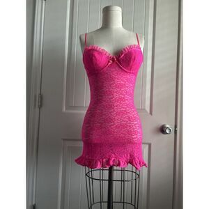 Pink Neon Lace Babydoll Corset Closure Lingerie Sleep Gown Valentine Small